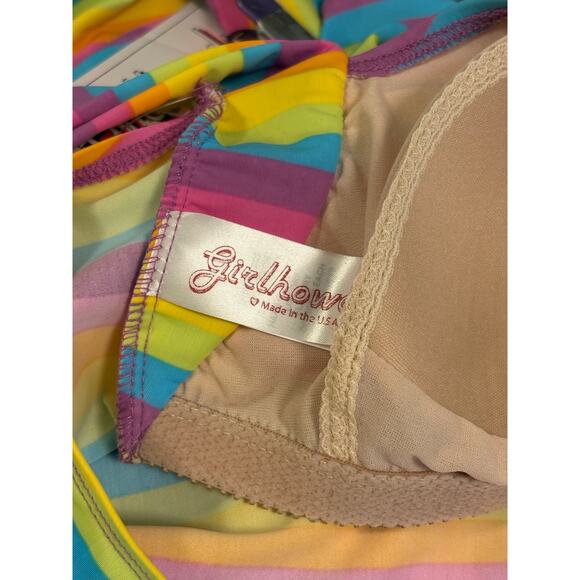 NEW | GIRLHOWDY Swimsuit One Piece Rainbow Stripe Halter Pin Up Retro NWT | 12 - Picture 8 of 8